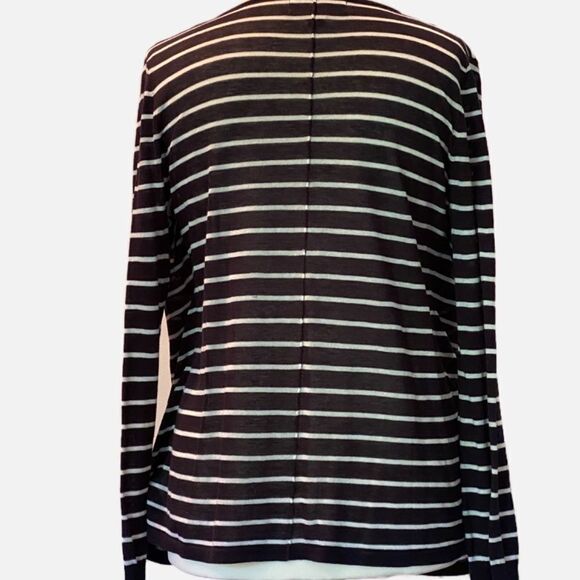 0133 Michael Kors Black White Striped Sweater Top Size L NWOT - Picture 2 of 10